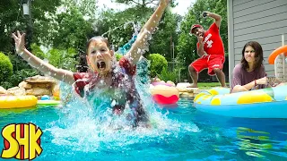 Escape the Mean Lifeguard! SECRET FEAR OF WATER and Won't Let us SWIM! Swimming Pool Challenge