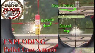 Exploding Pellets VS Flammables: Gas, Diesel, Butane. Kvintor .22 caliber Flash Ammunition Test