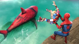 GTA 5 Epic Ragdolls | SPIDERMAN and Harley Quinn vs SPIDERLODON (Euphoria Physics)