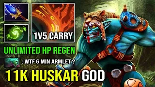 NEW 11K MMR HUSKAR GOD 6Min Armlet Insane Refresher Lifebreak 1v5 Tank Carry Dota 2