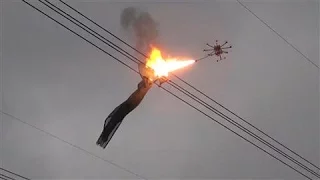 Flame-Throwing Drone Removes Net Entangled in China Power Line