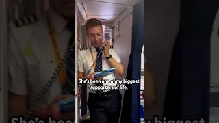 Pilot thanks flight attendant mom to passengers on board | Humankind #shorts #goodnews