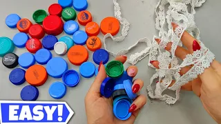 Reuse Plastic Caps with Lace / Great Recycling Idea ♻️