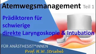 Atemwegsmanagement Teil I. Prädiktoren/Scores für eine schwierige direkte Laryngoskopie/Intubation.