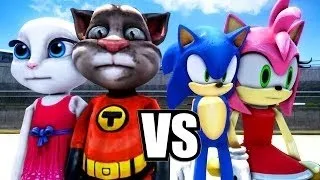 SONIC THE HEDGEHOG AND AMY ROSE VS TALKING TOM AND TALKING ANGELA EPIC BATTLE SONIC THE HE