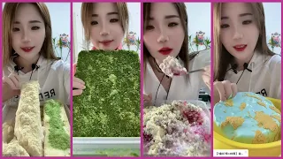 ASMR REFROZEN SHAVED ICE EATING WITH MATCHA AND MILK POWDER AND ICE CAKE WITH YOGURT