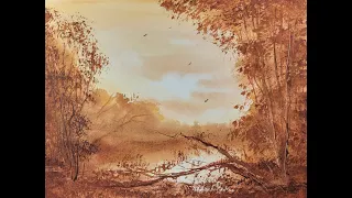 511) Watercolor Triad Landscape Painting: Lemon Yellow, Light Red Oxide, burnt Umber