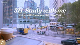 3-HOUR STUDY WITH ME 🏙️ / Pomodoro 25-5 / 🎵 Calm Lo-Fi / 🌧️ Gentle Rain / New York [Music ver.]