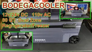 Bodega 80qt 12/24v DC 110v AC Dual Zone Refrigerator/Freezer Cooler