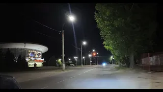 Evening Lugansk, Center, Komsomol, Artemovsky District, Mirny.  We're riding an electric bike.