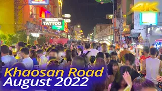 【4K】 🇹🇭 Thailand Bangkok Khaosan Road, Night Street Walking Tour 2022 - 4K 60fps