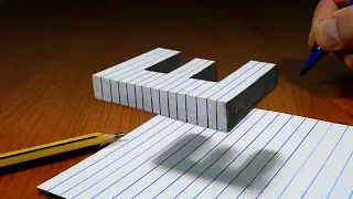 3D Trick Art On Line Paper, Floating Letter E