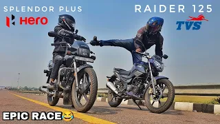 Tvs Raider 125 Vs Hero Splendor Plus | Epic Race😂