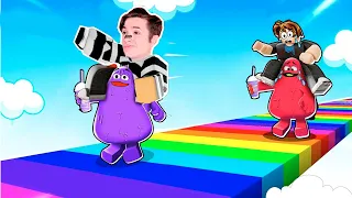 БЕГУ ВЕРХОМ на ГРИМАСЕ в РАДУЖНЫХ ГОНКАХ Роблокс !  Grimace Race Roblox