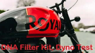 Free flow DNA air filter setup, worth it? Dyno test, 350 Royal Enfield Hunter, Meteor, Classic