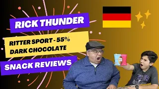 American Father & Son Try German Dark Chocolate | 🇩🇪 Ritter Sport 55% Dark Choc. | Snack Review