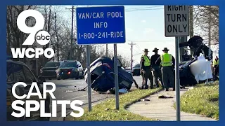 1 dead after car split in two in crash in Cincinnati