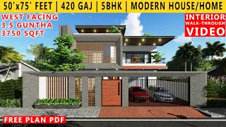 50' x 75' FEET HOUSE DESIGN | 5BHK BUNGALOW  | 420 GAJ | 3.5 GUNTHA | 3750 SQFT HOUSE PLAN | DUPLEX