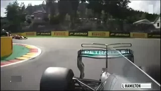 Spa 2017 - Vettel pursuing Hamilton as seen from his rearwards onboard camera
