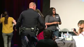 CCSD Board Meeting: Trustees escorted off stage for recess