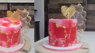 Pretty Little Layered Tri-color Pink Buttercream Cake | Isomalt | Cake Decorating Tutorial