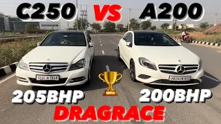 MERCEDES C250 STOCK VS MERCEDES A200 TUNED DRAGRACE, FACEOFF🔥🔥