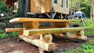 DIY Cabin Furniture -  Rustic Log Picnic Table