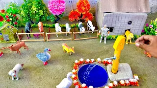 DIY making mini farm Diorama with house for cow,pig| Mini hand pump suply water pool for animals #13