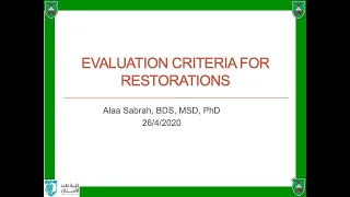 Evaluation criteria for restorations