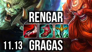 RENGAR vs GRAGAS (JUNGLE) | 10/1/9, Rank 6 Rengar, Legendary | EUW Grandmaster | v11.13