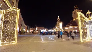 Walking Tour - (4k) Brasov, Romania - Main Street, Christmas Tree and Market in Main Plaza