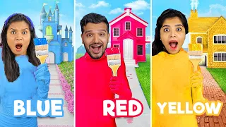 4 Colors Tiny House Challenge | Red, Blue, Yellow, Pink Color Tiny House | Hungry Birds