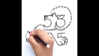 Easy Drawing ! How to draw a Lion from Number 5555 step by step | Lion from number 5555 #shorts