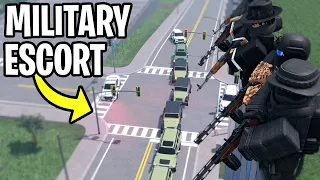 Criminals RAPPEL onto MILITARY ESCORT - massive Shootout.. | liberty County Roleplay (Roblx)