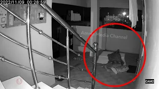 Terrifyingly aggressive real ghost caught on CCTV .Let's sleep outside and sleep very carefully !