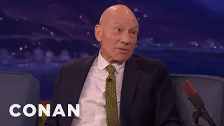 Sir Patrick Stewart Felt Safe In Hugh Jackman’s Arms | CONAN on TBS