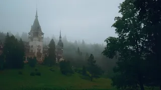 Peles Castle and Misty Forest in Sinaia, Transylvania, Romania