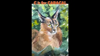 Creating with the Alphabet watercolor art challenge: C is for Caracal