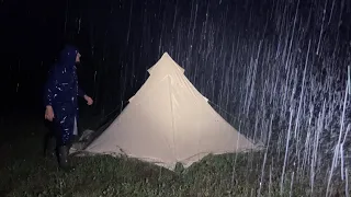 Mother Nature Uses All Her Powers - Camping In a Real Rain and Thunder Storm, Rain Camping