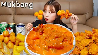 Sub)Real Mukbang-Rose Sauce Tteokbokki & Chicken & Dumpling &Fried Milk &Beer🍻 ASMR Korean Food