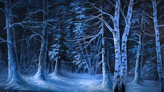 Winter Forest at Night - Landscape painting demo