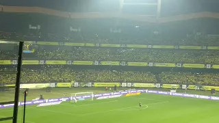 Kerala blasters fans Mexican Wave with flashlight light .