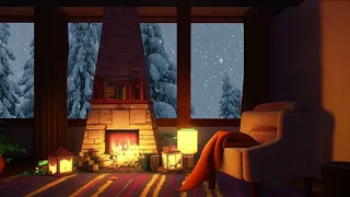 Cozy Cabin Ambience - Relax, Deep Sleep with Blizzard Sounds & Fireplace