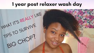 1 YEAR POST RELAXER WASH DAY + what it's like, tips, big chop plans?