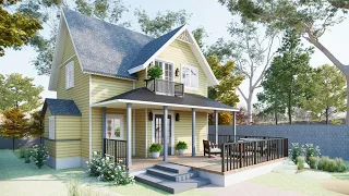 7 x 7m (23x23ft) Stunning and Cozy: Designing a Beautiful Two-Story Small Farm House