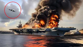 Awful Moment! when US F-16s Ambush and Blow Up a Russian Aircraft Carrier in the Border Sea