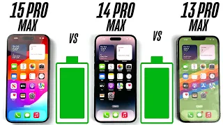 iPhone 15 Pro Max vs 14 Pro Max vs 13 Pro Max Battery Life DRAIN Test IOS 17.4 | 2024