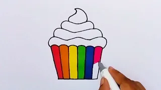 How to draw rainbow 🌈 cup cake drawing| cup cake drawing and rainbow colouring|cute cup cake drawing