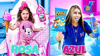 EU E MINHA IRMÃZINHA PASSAMOS 24 HORAS COMENDO COMIDAS ROSA VS AZUL !!