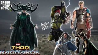 GTA 5 - Thor, Hulk, Loki & Valkyrie Vs Hela | Thor Ragnarok